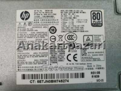 HP Z240 Workstation ENT15 EPA92 PS-5401-1HA / PCE009 80 Plus  400W Power Supply