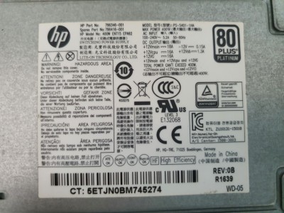 HP Z240 Workstation ENT15 EPA92 PS-5401-1HA / PCE009 80 Plus  400W Power Supply