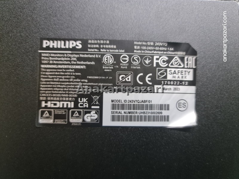 PHILIPS 243V7Q Anakart + Power Board + Hoparlör
