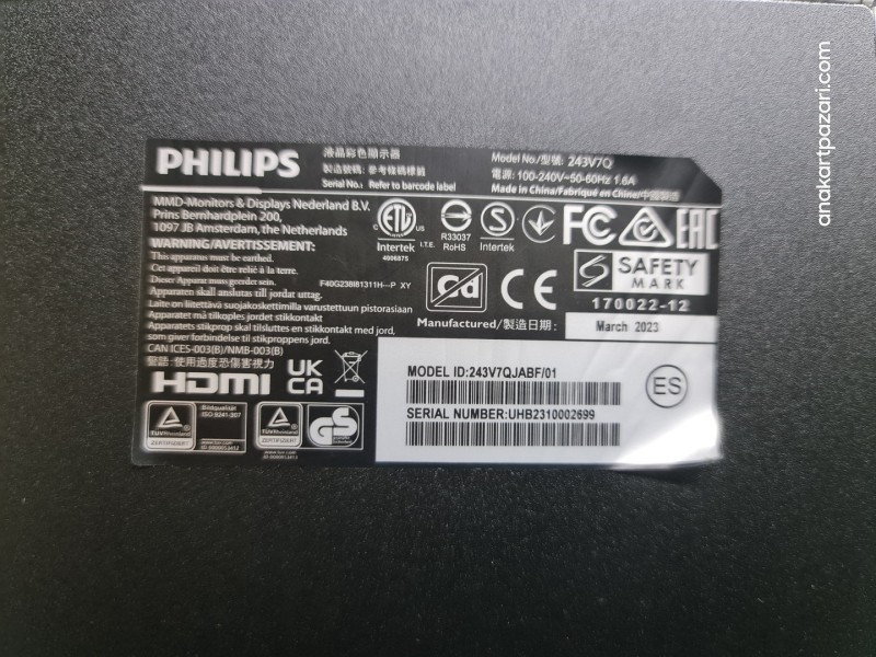 PHILIPS 243V7Q Anakart + Power Board + Hoparlör